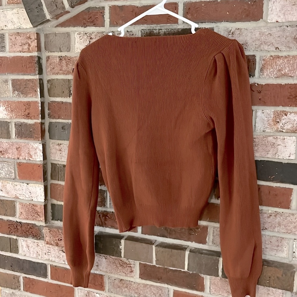 PRETTY GARDEN Brown Sweetheart Neckline Cropped Sweater NWOT - Picture 6 of 9